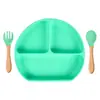En Stock Vajilla Infantil Compartimentada Tazón de Silicona con Ventosa para Bebé Cuchara para Bebé Plato de Silicona con Popote Integrado