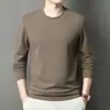 Nova Blusa com Capuz de Manga Longa Masculina para Primavera e Outono, Cor Sólida, Gola Redonda, Corte Solto Casual, Camada Base para Meia-Idade