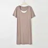 Vestido de verano nuevo estilo, empalmado, imitación dos piezas, cuello redondo, manga corta, modal, moda, simple, holgado, talla grande, vestido para casa