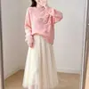 Suéter de Punto Redondo Nuevo con Perlas para Otoño/Invierno 2026 para Mujer, de Manga Larga, Crochet, Casual, Diseño Holgado