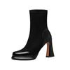 Botines Nuevos de Tacón Grueso para Mujer, Plataforma Impermeable Empalmada, Botines Elásticos Ajustados, Botines de Tacón Alto para Mujer, Versátiles Estilo Coreano, Suaves