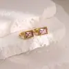 Brincos Retangulares de Aço Inoxidável Estilo Europeu e Americano com Zircônia para Mulheres, Toque de Luxo Leve e de Alta Qualidade, Banhados a Ouro 18K, Não Desbotam, Presilhas de Orelha/Acessórios de Orelha