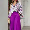 2026 site independente de roupas femininas europeias e americanas outono eBay camisa estampada calça elegante de perna larga moda terno casual