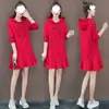 Novo Outono e Inverno Manga Longa Solto Tamanho Grande 200 Jin Vestido de Moda Comprimento Médio Feminino Vestido Moletom com Capuz Cauda de Peixe Tendência