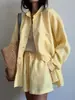 Conjunto de Moda Verão Europeu e Americano Transfronteiriço 2026 Casual Simples Estilo Resort Camisa de Manga Longa Cor Sólida Cardigan Shorts