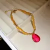 Colar com Pingente de Vidro Bordado Vintage em Forma de Gota d'Água Corrente de Clavícula com Temperamento Retrô Colar de Luxo Leve com Sensação de Alto Padrão