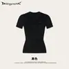 Street Madness Marca Trendy Europea y Americana Estilo Sencillo para el Trabajo Personalizado Estampado por Calor Ajuste Delgado Camiseta Negra Alta Elasticidad Hombro Normal Adelgazante Manga Corta