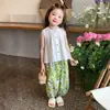 Conjunto de verano para niñas, estilo nuevo, chaleco de encaje sin mangas, conjunto de dos piezas para niñas pequeñas y jóvenes, ropa de verano a la moda para bebés