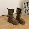 Botas Martin de correa con hebilla estilo europeo para mujer 2026 Otoño/Invierno suela gruesa para aumentar altura botas de moda de media pantorrilla botas de moda versátiles