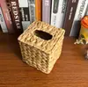 Cesta de Palha para Lenços Tecidos Artesanalmente Estilo Pastoral Atacado Transfronteiriço Cesta de Armazenamento Tecida à Mão Decoração de Mesa