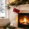 Suministros para decoración de calcetín de Navidad, aplique de cuadros rojo y negro en imitación de arpillera, bordado, bolsa de regalo para niños, decoración navideña