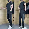 Novo Conjunto de Verão de Seda Gelada de Alta Elasticidade para Ar Condicionado Masculino Casual Confortável e Respirável ao Ar Livre Fino Secagem Rápida Conjunto de Duas Peças