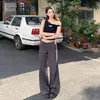 Nueva colección Primavera/Verano 2026: Pantalones casuales de punto elásticos, adelgazantes, ligeramente holgados y acampanados para mujer en color gris pasta de frijol