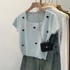 Camisa de Tricô com Gola Curta Estilo Casual Moda Verão Camisa de Tricô de Lã Manga Curta Solta Camiseta Coreana Slim Fit A3641
