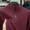 Suéter de Alta Qualidade Masculino Gola Alta com Zíper Suéter Masculino Engrossado Quente de Inverno Cor Sólida Top Suéter Camisa Base