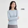Camisa básica de malha de lã Tencel de manga comprida para mulheres, top de malha com ombro normal, camiseta interna casual de manga comprida slim-fit para mulheres, outono e inverno