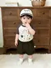 Conjunto Fresco de Verano para Niños y Niñas, Bebés y Niños Pequeños, Estampado de Bloques de Color Dibujos Animados Manga Corta Versátil Moda Jeans y Pantalones Casuales