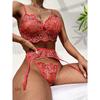 Conjunto de tres piezas de ropa interior sexy con encaje bordado, con explosiones transfronterizas europeas y americanas, 2022
