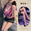 Uniforme de Secretaria de Abstinencia Morado Atuendo Revelador de Celebridad de Internet Lencería Sexy Escote Revelador Ajustado al Cuerpo Atuendo Seductor para Coquetear
