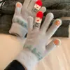 Guantes de Pantalla Táctil de Invierno Estilo Coreano Forro de Felpa Engrosados Color Sólido Guantes Calientes Ciclismo Resistentes al Frío Guantes de Felpa con Patrón de Piña