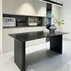 Mesa de Comedor y Sillas de Losa de Roca Negra de Lujo Ligero Moderno Juego de Mesa de Comedor Mesa de Comedor para el Hogar Italiana Rectangular Apartamento Pequeño Sencillo