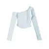 Atacado de Roupas Femininas Transfronteiriças: Estilo Puro Desejo Garota Apimentada Sexy Manga Longa de Um Ombro Camiseta para Mulheres, Modelagem Justa, Top Base que Marca a Cintura