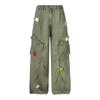 Pantalones vaqueros holgados de pierna ancha estilo americano con bordado de pétalos retro y letras creativas lavadas para hombres y mujeres