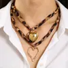Collar con Estampado de Leopardo y Cinta Retro Colgante de Cruz Estrella de Mar Luna Corazón Lazo Collar Colgante Femenino Dulce Fresco Chica Caliente