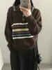 Suéter de Punto con Cuello Chal de Rayas de Color de Contraste Estilo Coreano para Mujer, Holgado, Grueso para Otoño e Invierno, Elegante Top de Punto Interior
