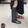 Botas de Cavaleiro Femininas, Estilo Minimalista Francês, Bico Redondo Preto, de Calçar, Acima do Joelho, Botas Longas que Aumentam a Altura