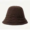 Nuevo sombrero de pescador de punto con mezcla de lana calado de encaje para mujer, sombrero de cubo versátil adelgazante para el rostro en invierno, sombrero para clima frío, sombrero de lana estilo coreano