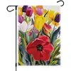 Banderas de Jardín de Plantas Verdes y Flores para Primavera y Verano, Banderas Impresas de Hortensia, Tulipán y Girasol para Puertas y Decoración de Patio
