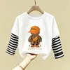 Camiseta de Manga Longa 100% Algodão para Meninos Primavera/Outono 2026 Nova Estilosa Desenho Animado Falso Duas Peças Top Roupa de Primavera Infantil Camisa Base