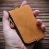 Cartera corta de cuero genuino con cremallera para hombre, monedero de cuero de caballo loco, llavero de piel de vaca de primera capa, llavero para hombre