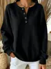 Sudadera Henley Transfronteriza Europea y Americana de Media Botonadura Hombro Caído Holgada de Manga Larga Pulóver Top de Color Sólido Naranja Negro