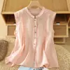 Top de lino sin mangas para mujer 2025 Nuevo Verano Chaleco Transpirable Cuello Alto Blusa de Ramio Camisa Fina de Algodón y Lino
