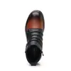 Botas Martin Estilo Oeste Americano Patchwork Degradado Botas de Motociclista Correas de Cuero Plisadas Hebilla Tacón Grueso Aumento Botas de Cuero Hombre
