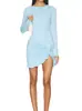 Vestido mini justo de manga longa sexy estilo americano com gola redonda, caimento slim, babados plissados e fenda, disponível na Amazon
