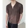 Conjunto Estilo Old Money, Cárdigan de Punto Hueco, Camisa Transparente de Manga Corta Masculina, Encaje de Malla Retro Americano de Manga Corta