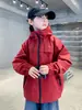 Jaqueta com Capuz Color Block para Meninos, Estilo Primavera e Outono, Casaco Casual Solto para Meninos Mais Velhos, Jaqueta de Outono Tendência Estilo Coreano
