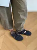 Sandálias slip-on fechadas de couro genuíno estilo coreano com sola grossa para mulheres, novas mules slip-on elegantes para o outono de 2026