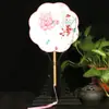 Ventoinha Hanfu em formato de flor, ventoinha feminina para dança antiga, pequena ventoinha redonda, ventoinha de rede vermelha com cabo longo DIY, suprimento para barraca de discoteca