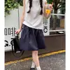 Verão 2026 Novo Estilo Japonês Casual Saia de Cintura Elástica Cintura Alta Estilo Universitário Versátil Emagrecedora Azul Marinho