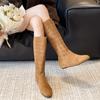 Botas Largas Caladas Estilo Francés para Mujer, Nuevas Botas de Moda Versátiles para Otoño 2025 que Aumentan la Altura, Botas de Caballero por Encima de la Rodilla
