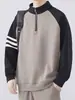 Nova Cor Bloco Manga Raglan Meio Zíper Pulôver Gola Alta Moletom para Homens e Mulheres Camisa Casual Elegante Manga Longa Tendência
