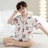 Pijama de verano para niños, algodón nube, dibujos animados lindos, manga corta, shorts, estilo casual, conjunto de ropa de casa para niñas mayores