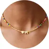 Moda Cruzada Europeia e Americana Colar Colorido com Contas de Letras Iniciais Gargantilha Estilo Boêmio de Cobre Presente de Aniversário Joias Femininas