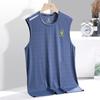 Colete de seda de gelo homens da moda fina respirável Quick-drying esportes lazer colete largo masculino pescoço redondo mangas T-shirt para o verão