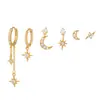Pendientes de Borla con Cadena de Estrella y Luna Transfronterizos Europeos y Americanos Estrella de Seis Puntas Moda Conjunto de Pendientes de Circonita Joyería para Niñas