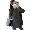 Camiseta de rayas para maternidad de lana australiana cepillada de doble cara y engrosada, corte holgado que cubre la cadera, perfecta para otoño e invierno
